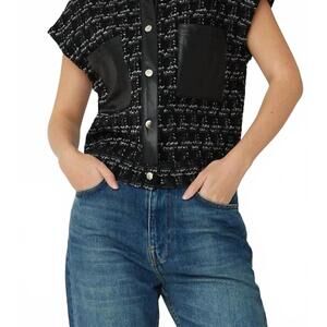 NEW JS71 tyson button down vest in black/silver